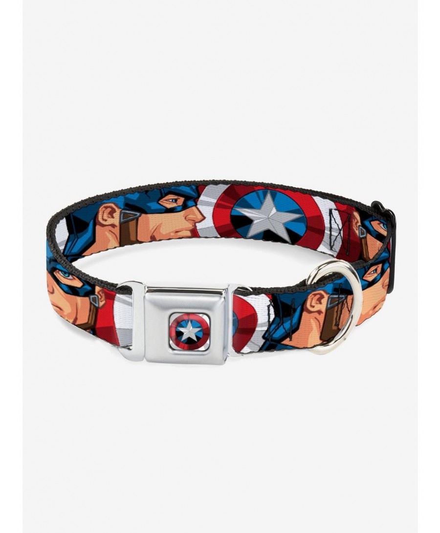 Premium Marvel Captain America Face Turns Shield Close Up Dog Collar Seatbelt Buckle $9.85 Others