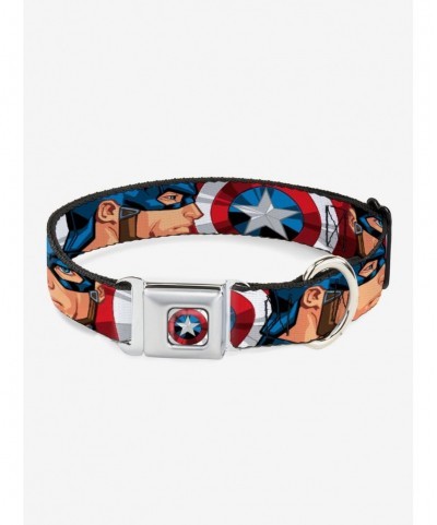 Premium Marvel Captain America Face Turns Shield Close Up Dog Collar Seatbelt Buckle $9.85 Others