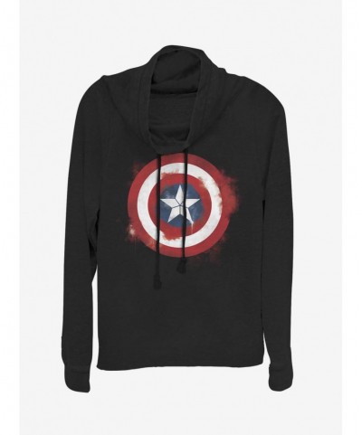 Bestselling Marvel Captain America Spray Logo Cowl Neck Long-Sleeve Girls Top $18.41 Tops