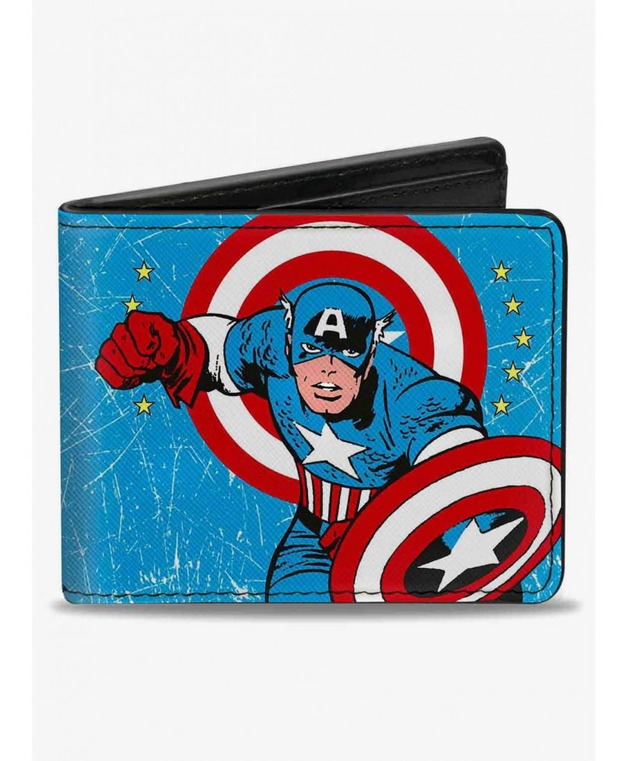 Absolute Discount Marvel Captain America Action Pose Captain America Weathered Bifold Wallet $7.32 Wallets