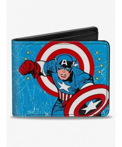 Absolute Discount Marvel Captain America Action Pose Captain America Weathered Bifold Wallet $7.32 Wallets