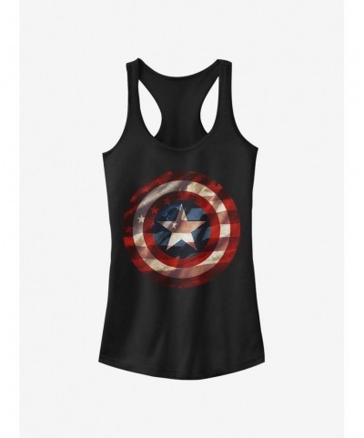 Discount Sale Marvel Captain America Flag Shield Girls Tank $8.96 Tanks