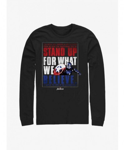 Pre-sale Discount Marvel Captain America Believe Order Long-Sleeve T-Shirt $12.83 T-Shirts