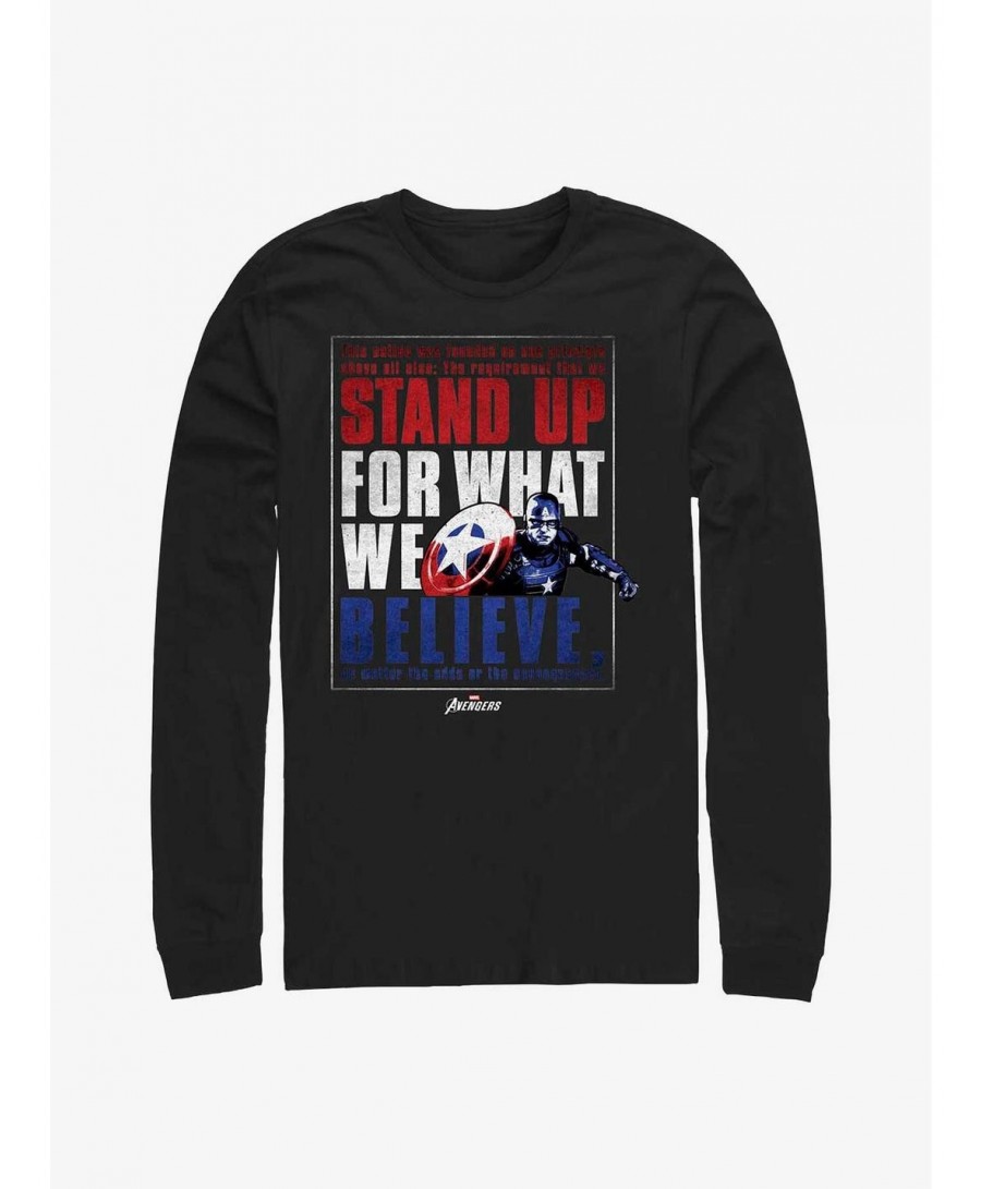 Pre-sale Discount Marvel Captain America Believe Order Long-Sleeve T-Shirt $12.83 T-Shirts