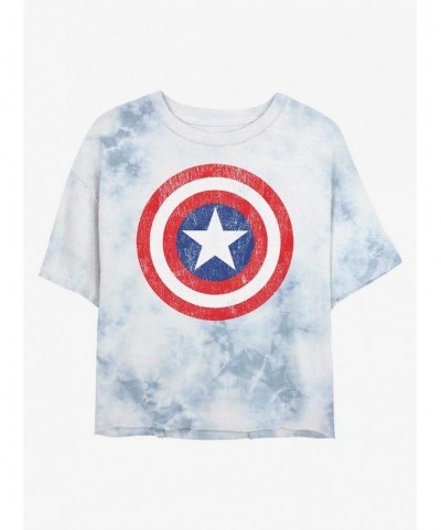 Fashion Marvel Captain America Distressed Shield Tie-Dye Girls Crop T-Shirt $10.40 T-Shirts