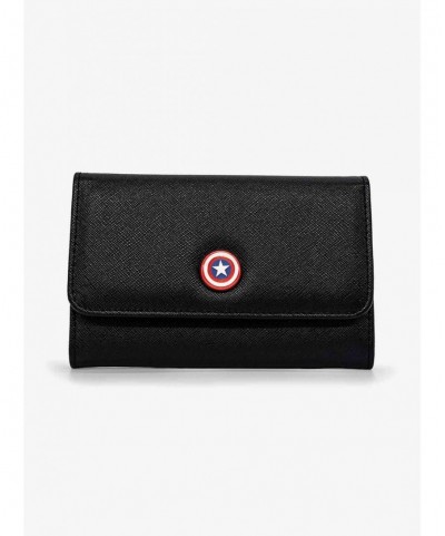 Unique Marvel Captain America Shield Emblem Vegan Leather Foldover Flap Wallet $12.13 Wallets