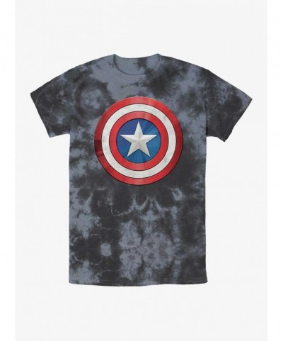 Discount Sale Marvel Captain America Shiny Shield Tie-Dye T-Shirt $10.10 T-Shirts