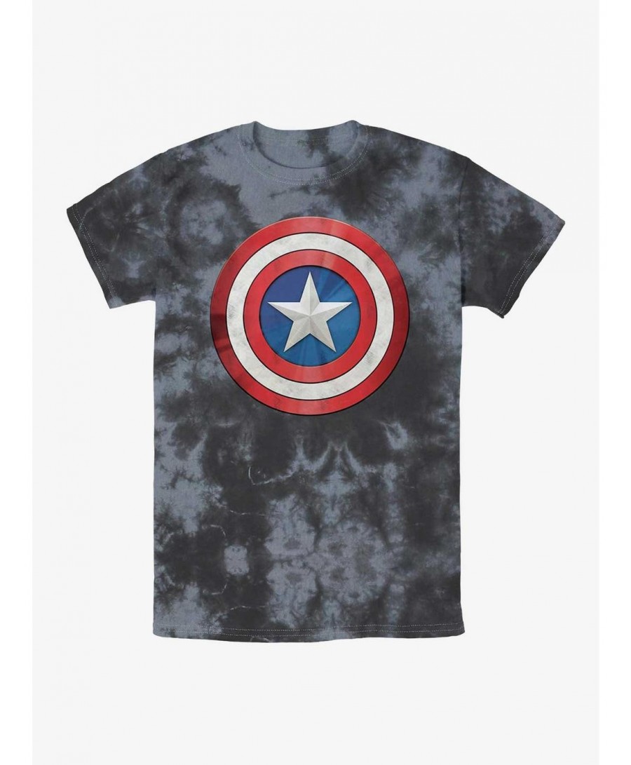 Discount Sale Marvel Captain America Shiny Shield Tie-Dye T-Shirt $10.10 T-Shirts