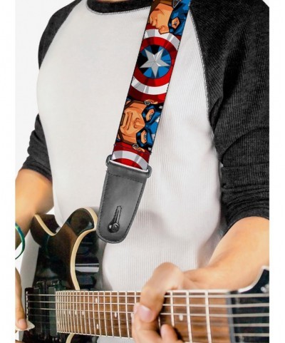 Huge Discount Marvel Captain America Face Turns Shield Close Up Guitar Strap $11.45 Others