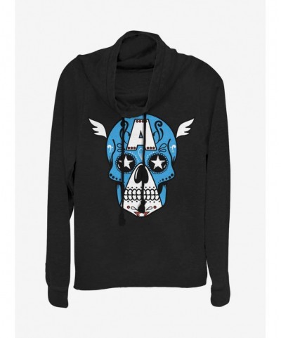 Limited-time Offer Marvel Captain America Sugar Skull Cowl Neck Long-Sleeve Girls Top $15.72 Tops