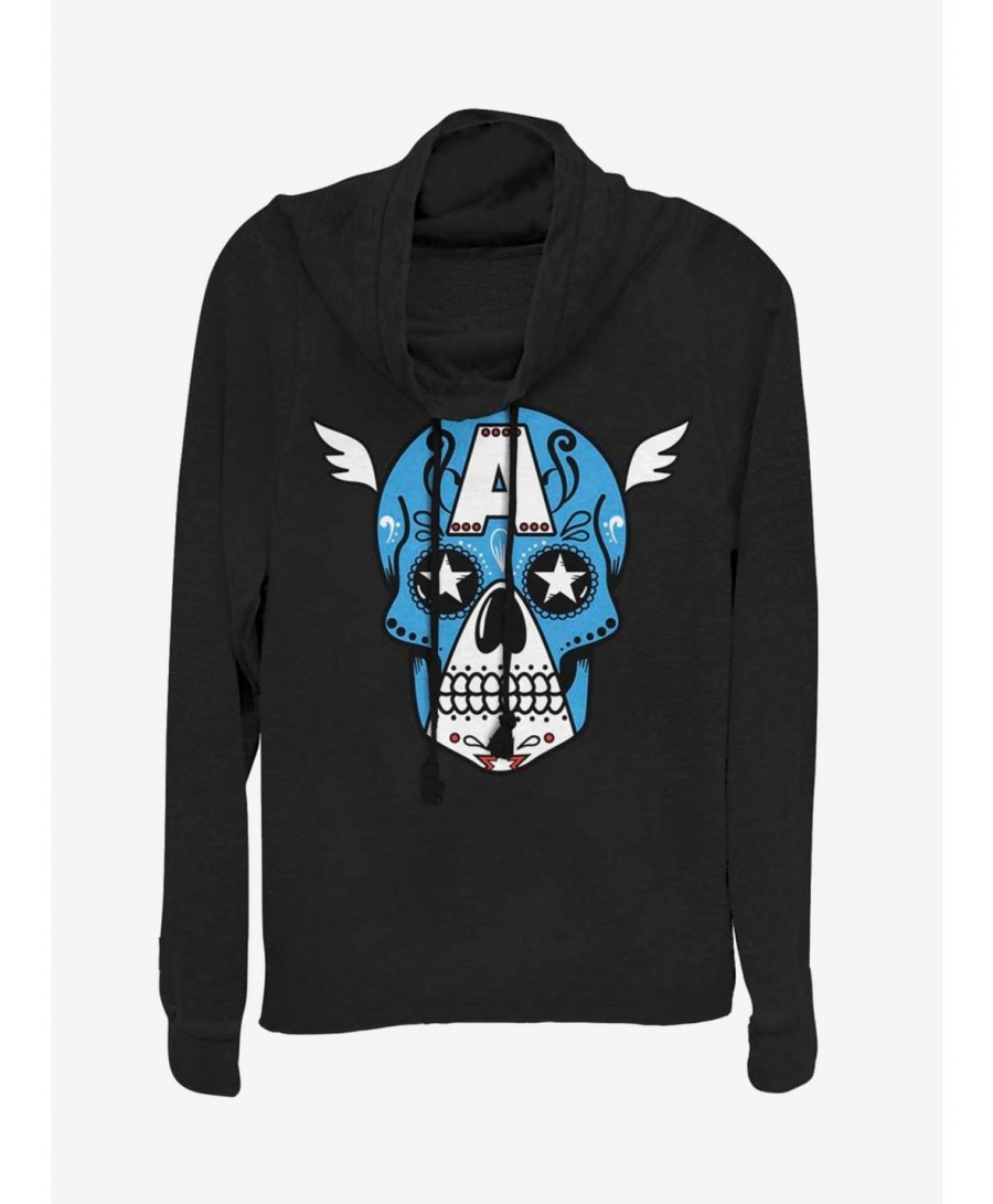 Limited-time Offer Marvel Captain America Sugar Skull Cowl Neck Long-Sleeve Girls Top $15.72 Tops