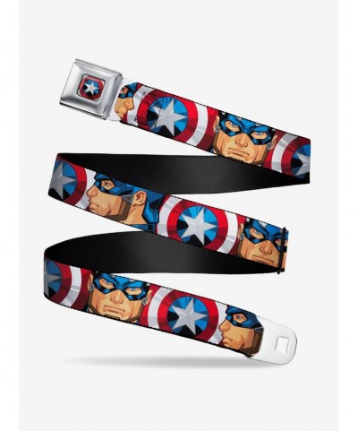 Pre-sale Discount Marvel Captain America Multi Face And Shield Close Up Seatbelt Belt $9.96 Belts