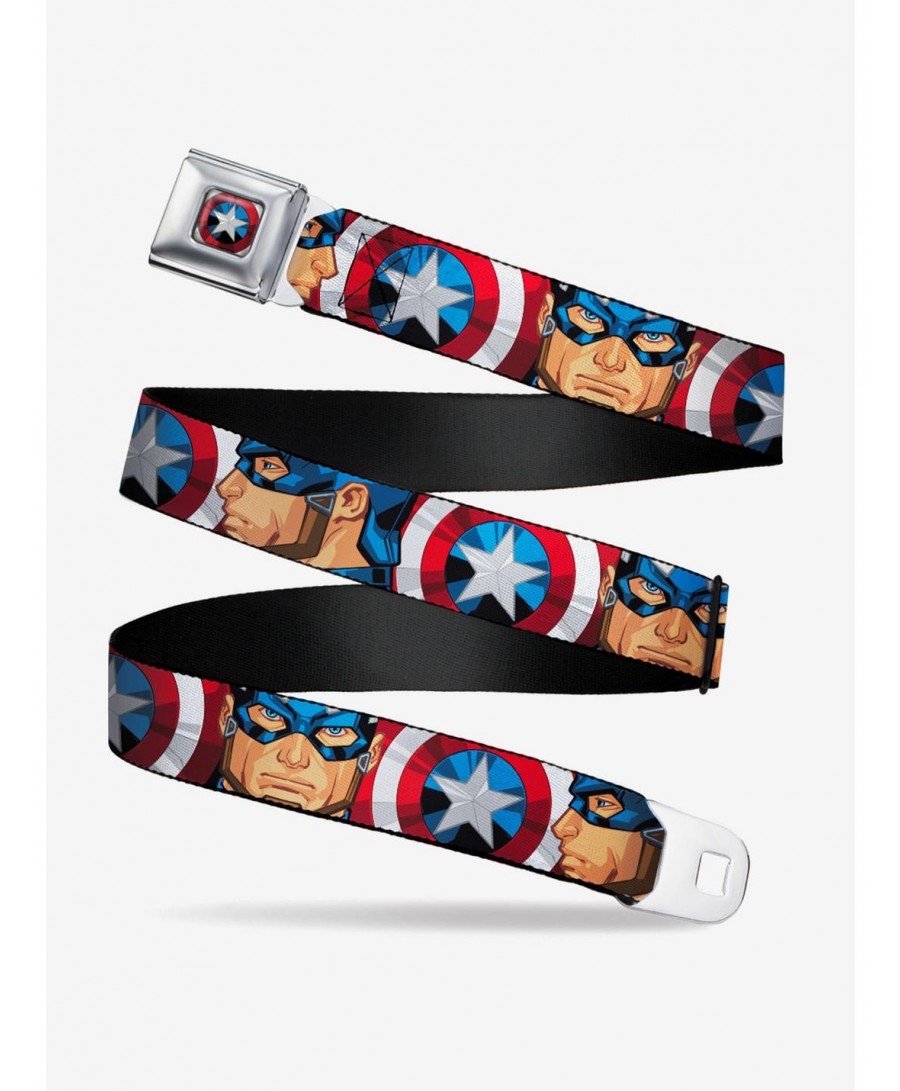 Pre-sale Discount Marvel Captain America Multi Face And Shield Close Up Seatbelt Belt $9.96 Belts