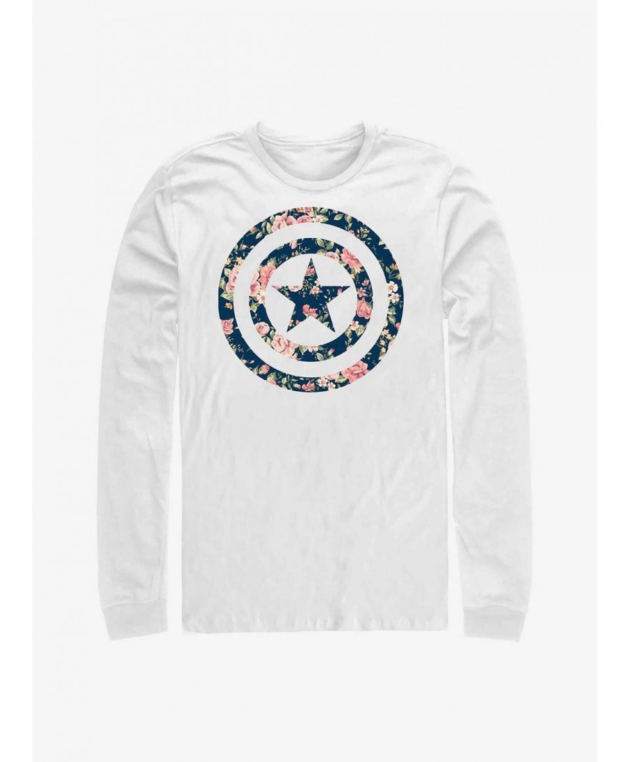 Big Sale Marvel Captain America Floral Shield Long-Sleeve T-Shirt $14.15 T-Shirts