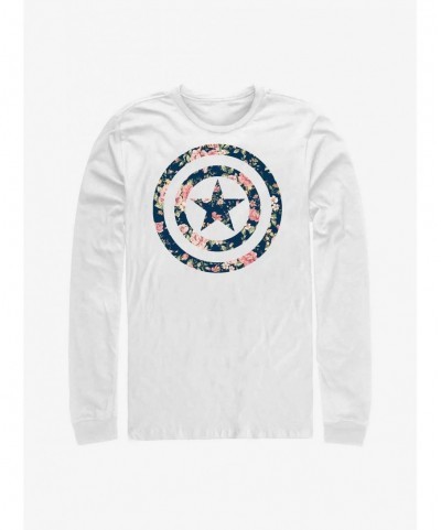 Big Sale Marvel Captain America Floral Shield Long-Sleeve T-Shirt $14.15 T-Shirts