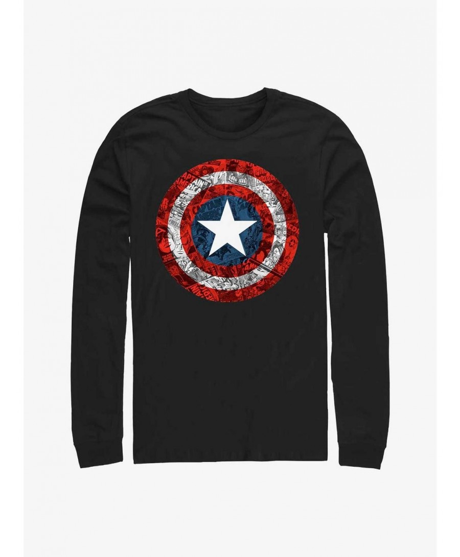 Bestselling Marvel Captain America Comic Book Shield OverlayLong-Sleeve T-Shirt $10.20 T-Shirts