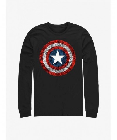 Bestselling Marvel Captain America Comic Book Shield OverlayLong-Sleeve T-Shirt $10.20 T-Shirts