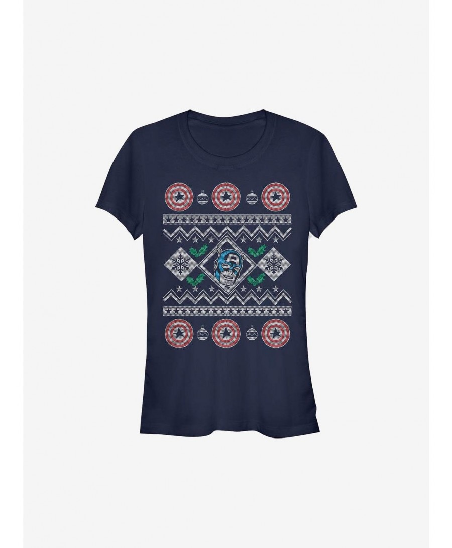 Discount Marvel Captain America Christmas Pattern Sweater Girls T-Shirt $7.72 T-Shirts