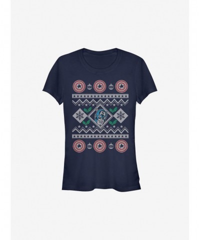 Discount Marvel Captain America Christmas Pattern Sweater Girls T-Shirt $7.72 T-Shirts