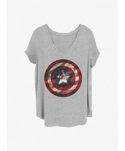 Pre-sale Discount Marvel Captain America Flag Shield Girls T-Shirt Plus Size $11.85 T-Shirts