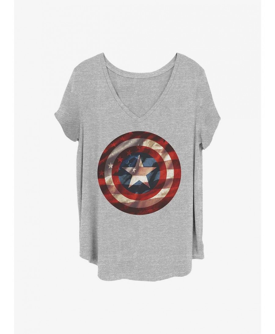 Pre-sale Discount Marvel Captain America Flag Shield Girls T-Shirt Plus Size $11.85 T-Shirts