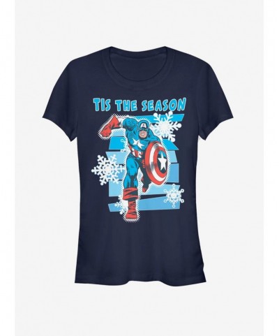 Sale Item Marvel Captain America Tis The Season Snowflake Girls T-Shirt $11.45 T-Shirts