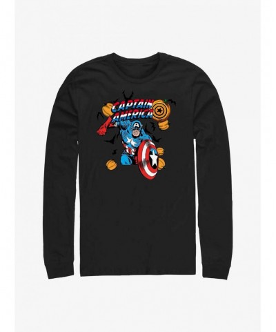 Limited-time Offer Marvel Captain America Pumpkins Long-Sleeve T-Shirt $10.86 T-Shirts