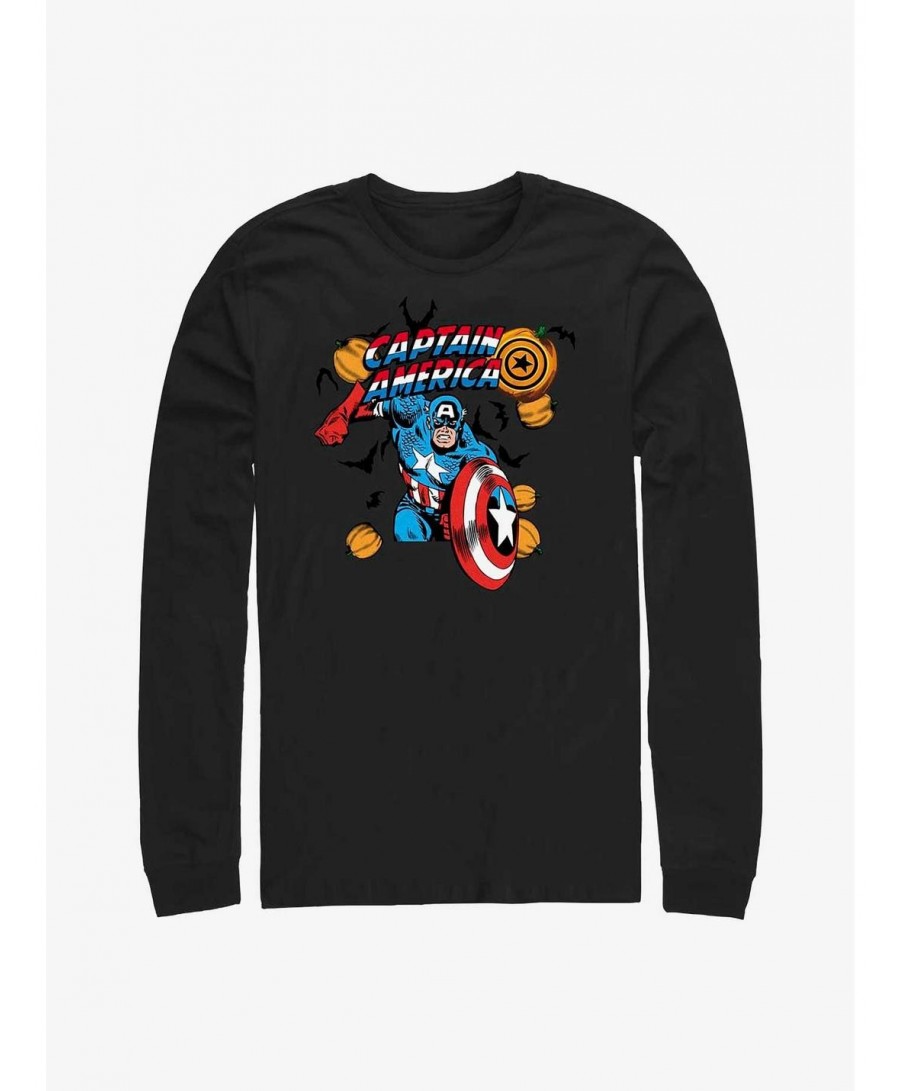 Limited-time Offer Marvel Captain America Pumpkins Long-Sleeve T-Shirt $10.86 T-Shirts