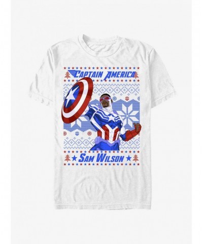 New Arrival Marvel Captain America Sam Wilson Ugly Christmas T-Shirt $10.52 T-Shirts