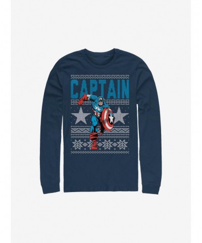 Exclusive Marvel Captain America Ugly Christmas Sweater Long-Sleeve T-Shirt $10.86 T-Shirts