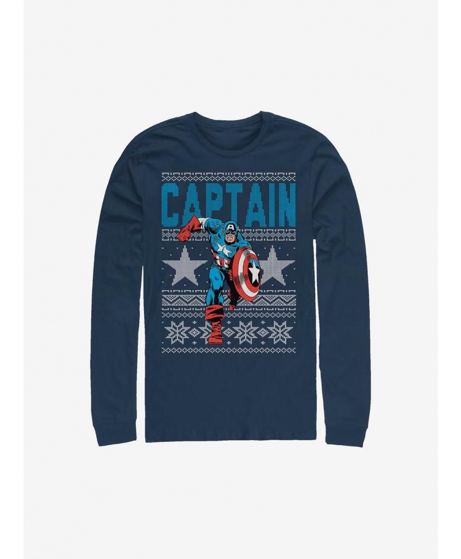 Exclusive Marvel Captain America Ugly Christmas Sweater Long-Sleeve T-Shirt $10.86 T-Shirts