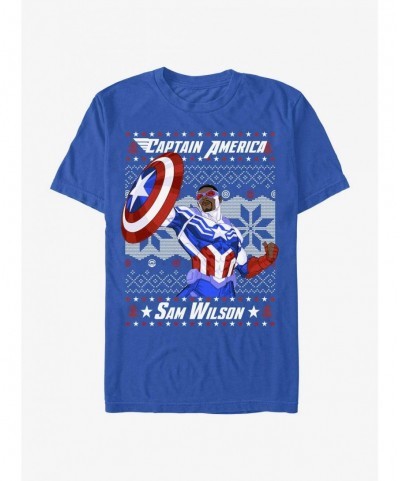 Sale Item Marvel Captain America Sam Wilson Ugly Christmas T-Shirt $8.37 T-Shirts