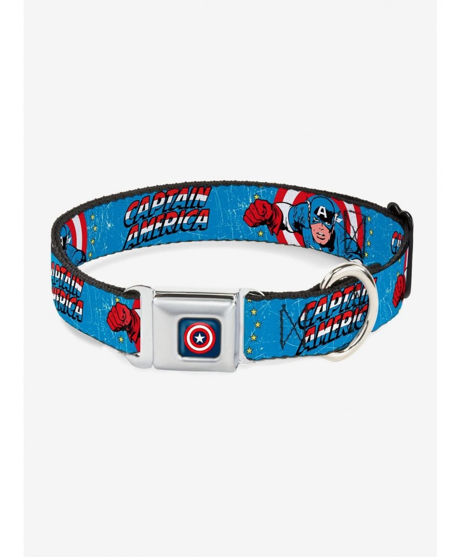 Huge Discount Marvel Captain America Weathered Seatbelt Buckle Dog Collar $9.21 Pet Collars