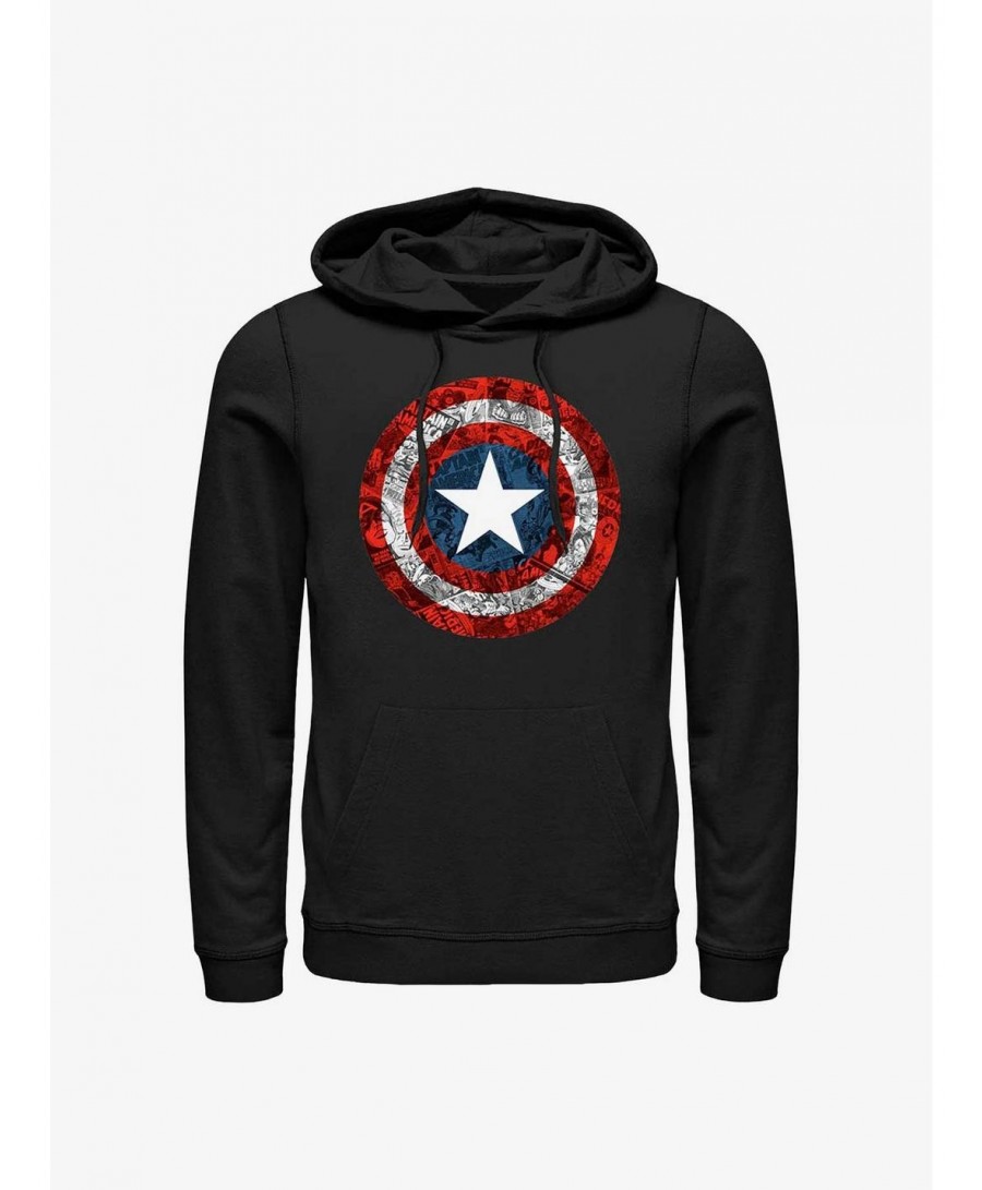 Limited Time Special Marvel Captain America Comic Book Shield Overlay Hoodie $21.55 Hoodies