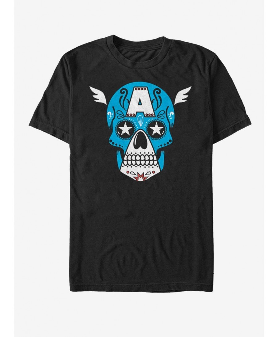 Limited-time Offer Marvel Captain America Sugar Skull T-Shirt $10.04 T-Shirts