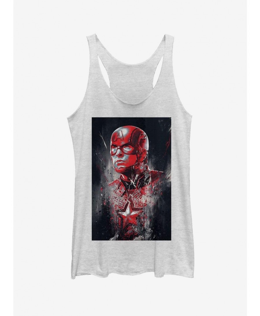 Limited Time Special Marvel Avengers: Endgame Captain America Painted Girls White Heathered Tank Top $8.03 Tops