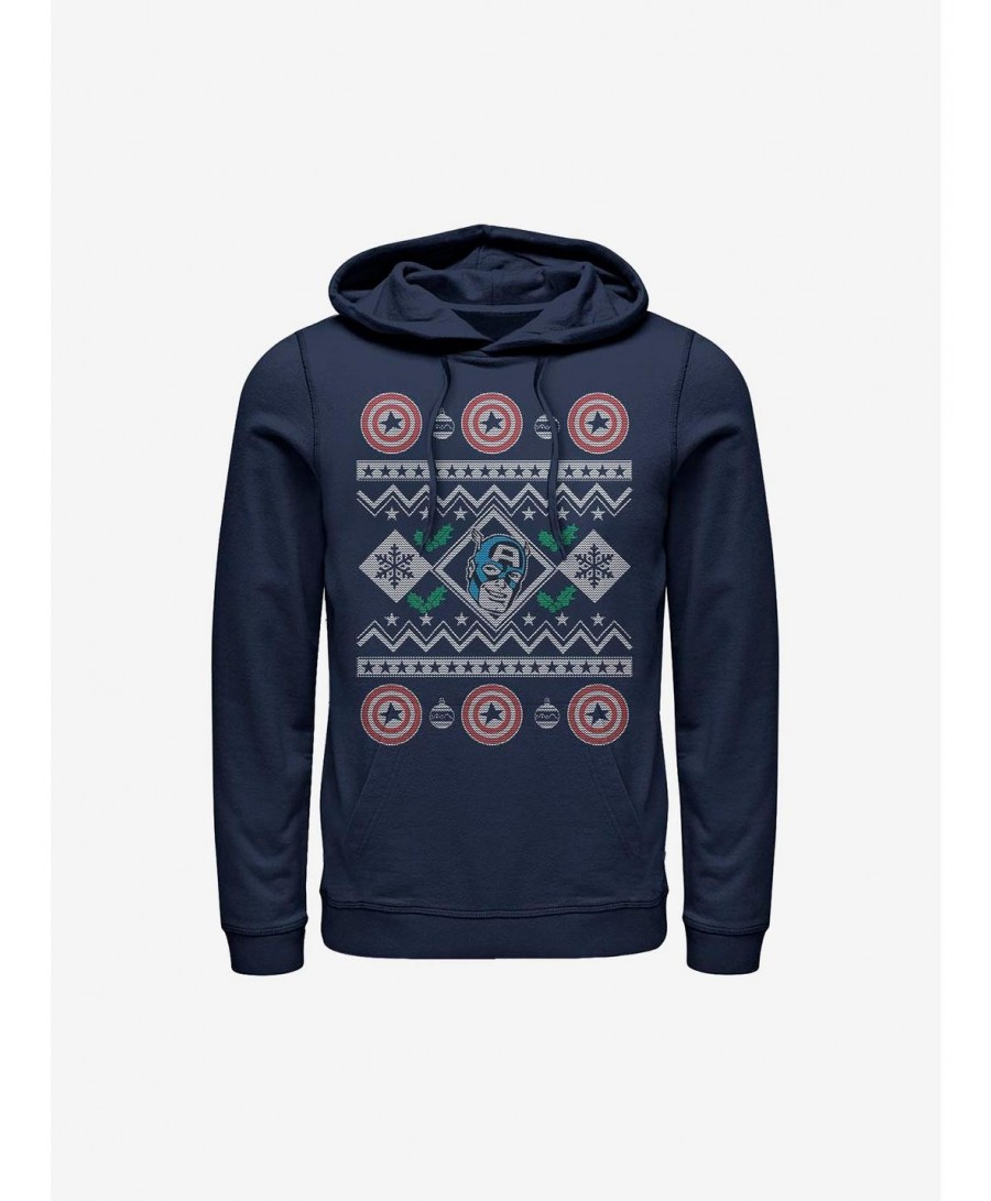 Hot Selling Marvel Captain America Christmas Sweater Hoodie $22.00 Hoodies