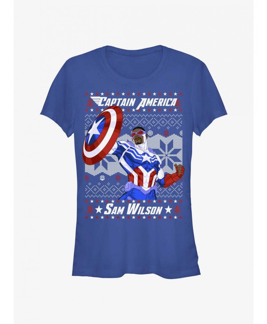 Pre-sale Marvel Captain America Sam Wilson Ugly Christmas Girls T-Shirt $7.72 T-Shirts