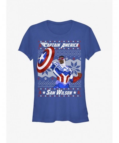 Pre-sale Marvel Captain America Sam Wilson Ugly Christmas Girls T-Shirt $7.72 T-Shirts