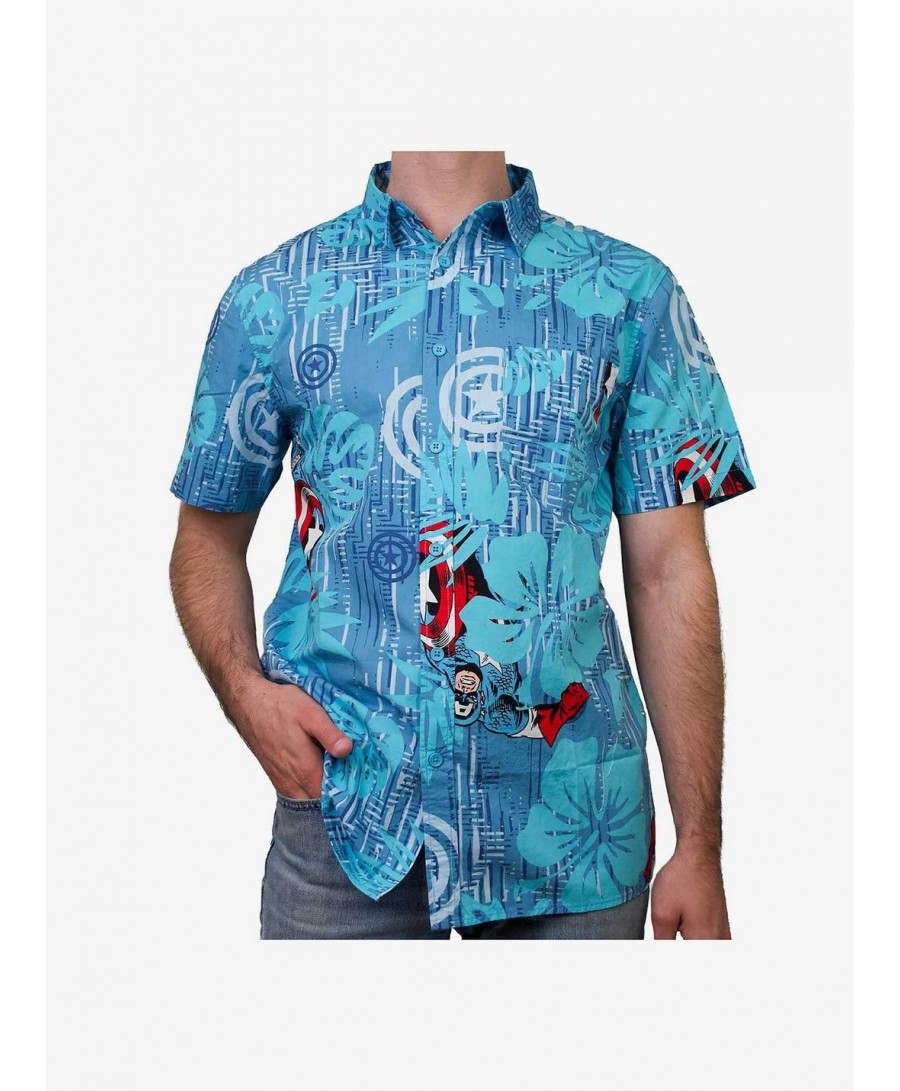 Hot Sale Marvel Captain America Captain Island Woven Button-Up $21.55 Others