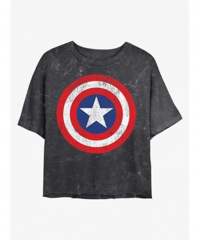 Low Price Marvel Captain America Distressed Shield Mineral Wash Crop Girls T-Shirt $9.54 T-Shirts