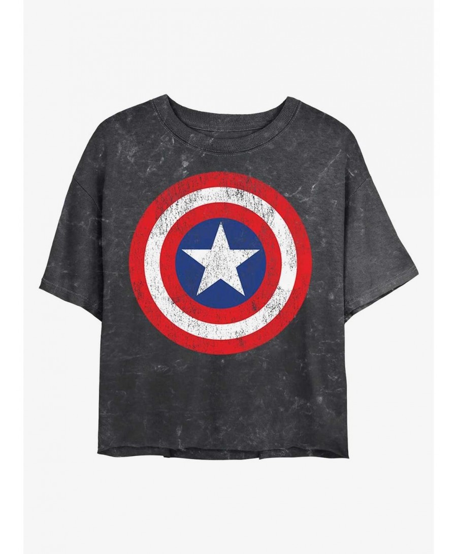 Low Price Marvel Captain America Distressed Shield Mineral Wash Crop Girls T-Shirt $9.54 T-Shirts