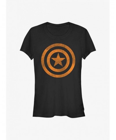 Discount Sale Marvel Captain America Orange Shield Girls T-Shirt $10.71 T-Shirts