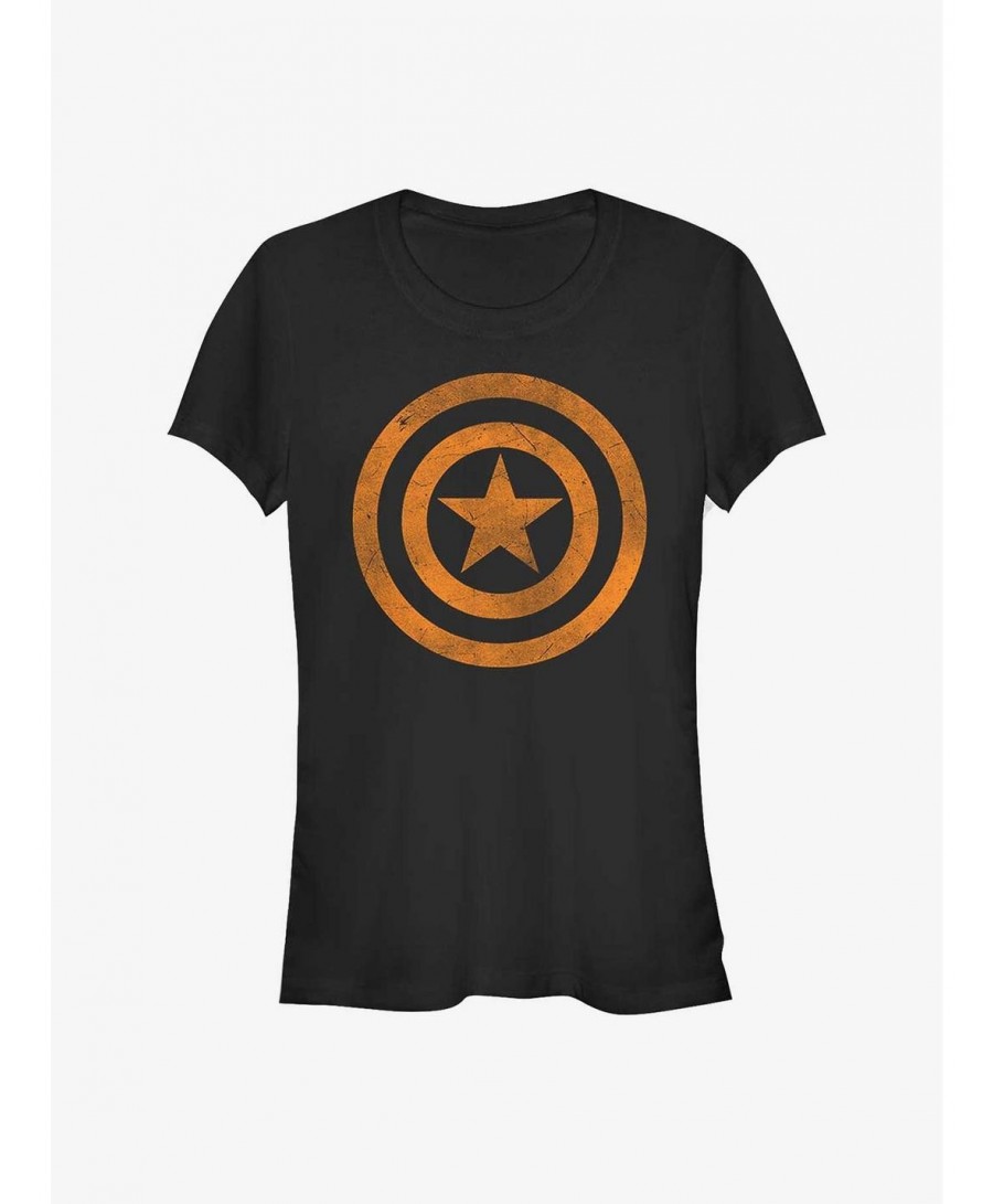 Discount Sale Marvel Captain America Orange Shield Girls T-Shirt $10.71 T-Shirts