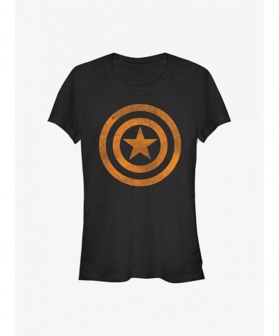 Discount Sale Marvel Captain America Orange Shield Girls T-Shirt $10.71 T-Shirts