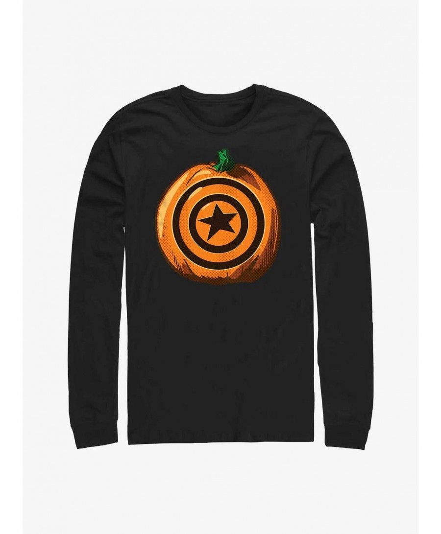 Unique Marvel Captain America Pumpkin Logo Long-Sleeve T-Shirt $14.81 T-Shirts