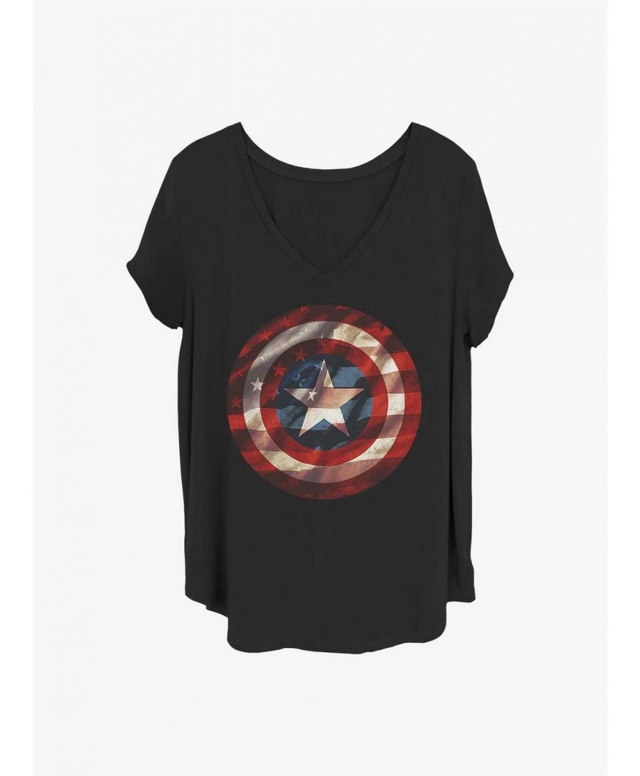 Discount Marvel Captain America Flag Shield Girls T-Shirt Plus Size $14.45 T-Shirts