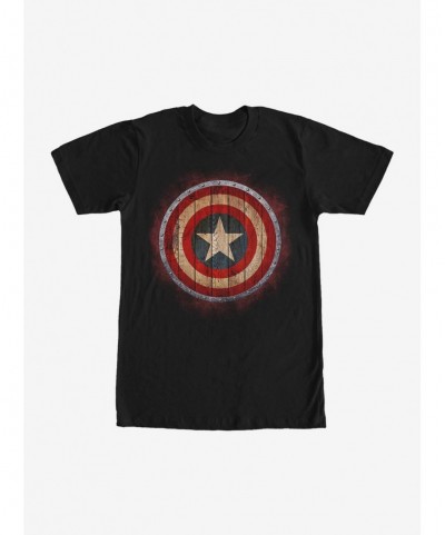 Wholesale Marvel Captain America Shield Wood Print T-Shirt $7.17 T-Shirts