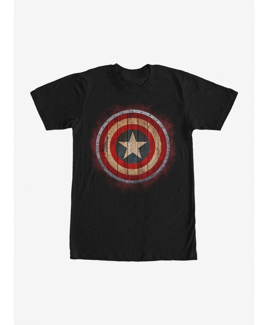 Wholesale Marvel Captain America Shield Wood Print T-Shirt $7.17 T-Shirts