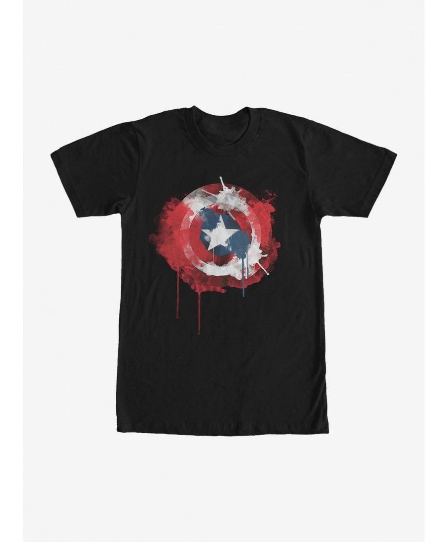 Hot Selling Marvel Captain America Shield Watercolor Print T-Shirt $10.04 T-Shirts